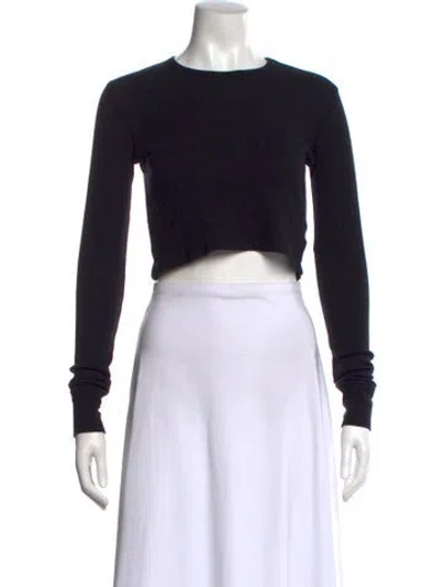 Pre-owned Éterne Crew Neck Long Sleeve Crop Top In Black