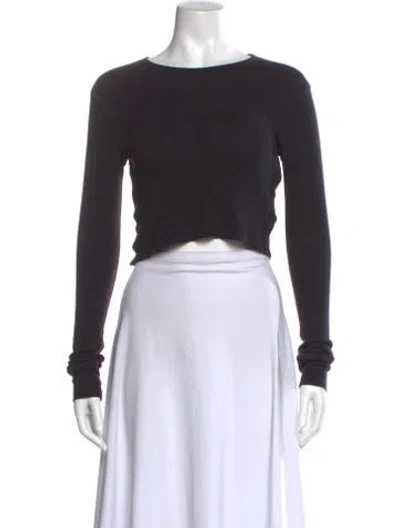 Pre-owned Éterne Crew Neck Long Sleeve Crop Top In Black
