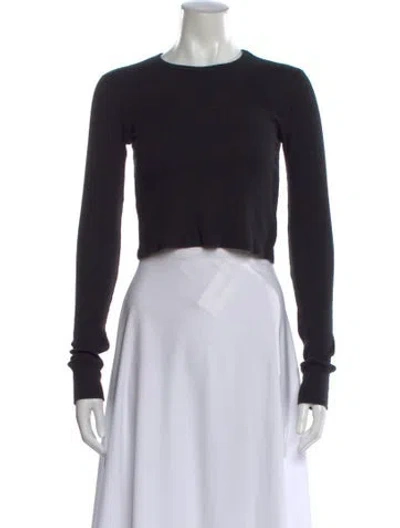Pre-owned Éterne Crew Neck Long Sleeve Crop Top In Black