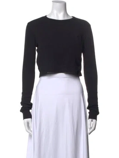 Pre-owned Éterne Crew Neck Long Sleeve Crop Top In Black