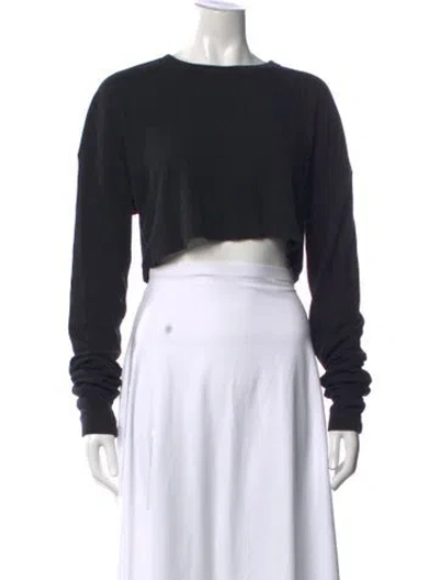 Pre-owned Éterne Crew Neck Long Sleeve Crop Top In Black
