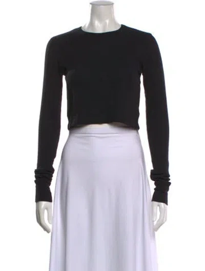 Pre-owned Éterne Crew Neck Long Sleeve Crop Top In Black