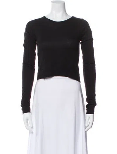 Pre-owned Éterne Crew Neck Long Sleeve Crop Top In Black
