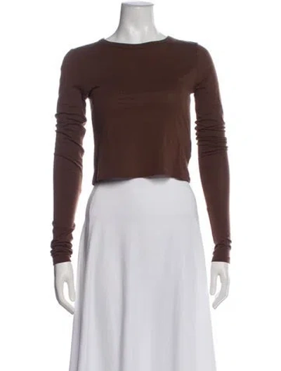 Pre-owned Éterne Crew Neck Long Sleeve Crop Top In Brown