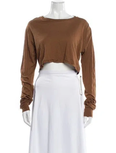 Pre-owned Éterne Crew Neck Long Sleeve Crop Top In Brown