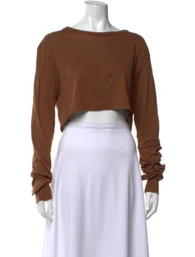 Pre-owned Éterne Crew Neck Long Sleeve Crop Top In Brown