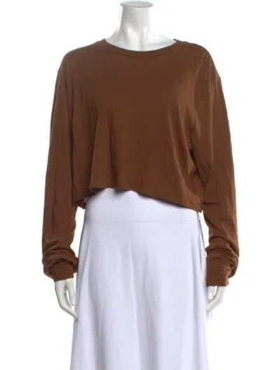Pre-owned Éterne Crew Neck Long Sleeve Crop Top In Brown