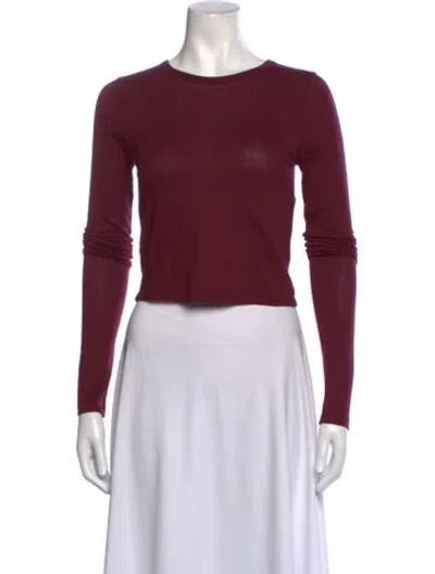 Pre-owned Éterne Crew Neck Long Sleeve Crop Top In Burgundy