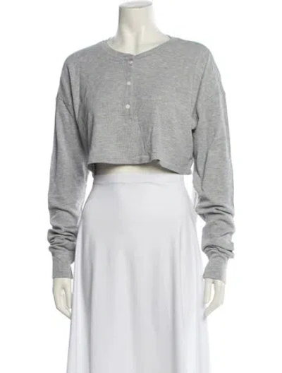 Pre-owned Éterne Crew Neck Long Sleeve Crop Top In Gray