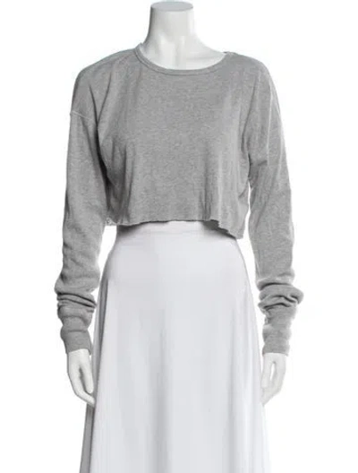 Pre-owned Éterne Crew Neck Long Sleeve Crop Top In Gray