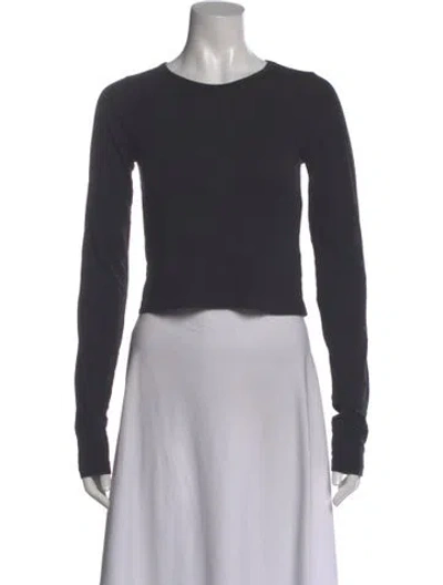 Pre-owned Éterne Crew Neck Long Sleeve Crop Top In Gray