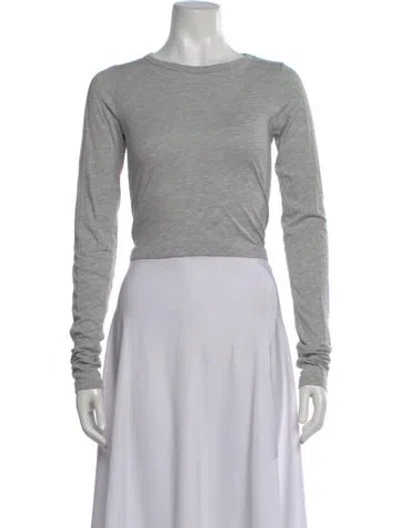 Pre-owned Éterne Crew Neck Long Sleeve Crop Top In Gray
