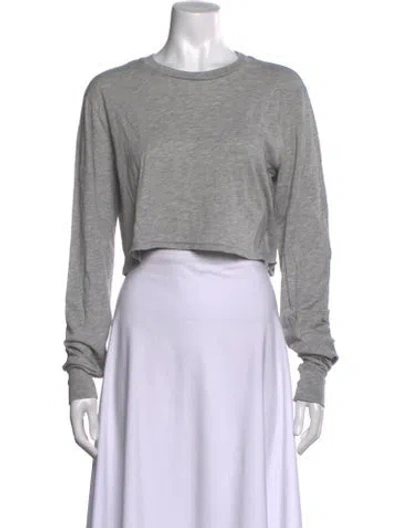 Pre-owned Éterne Crew Neck Long Sleeve Crop Top In Gray