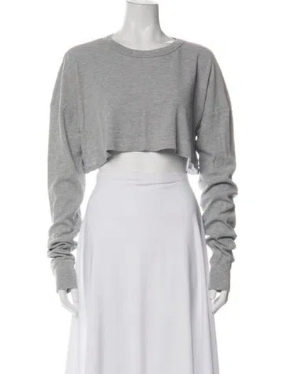 Pre-owned Éterne Crew Neck Long Sleeve Crop Top In Gray