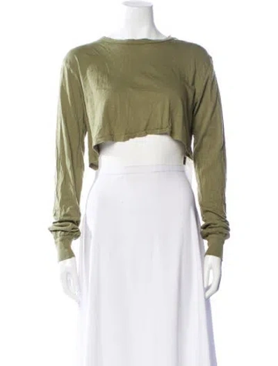 Pre-owned Éterne Crew Neck Long Sleeve Crop Top In Green