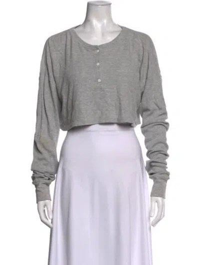 Pre-owned Éterne Crew Neck Long Sleeve Crop Top In Grey