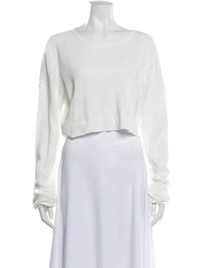 Pre-owned Éterne Crew Neck Long Sleeve Crop Top In White