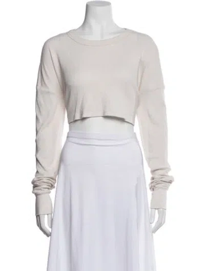 Pre-owned Éterne Crew Neck Long Sleeve Crop Top In White