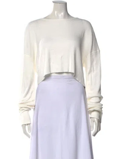 Pre-owned Éterne Crew Neck Long Sleeve Crop Top In White