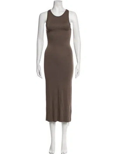 Pre-owned Éterne Crew Neck Midi Length Dress In Brown