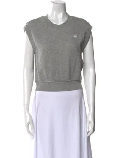 Pre-owned Éterne Crew Neck Short Sleeve Crop Top In Gray