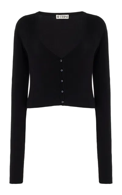 Éterne Cropped Cotton-modal Cardigan In Black