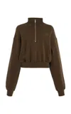 Éterne Cropped Cotton-modal Half-zip Sweatshirt In Green