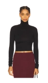 Éterne Cropped Fitted Turtleneck Soft Jersey Top In Black