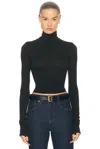 Éterne Cropped Fitted Turtleneck Soft Jersey Top In Black