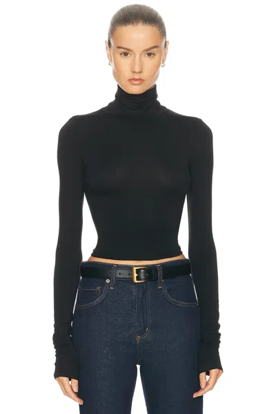 ÉTERNE CROPPED FITTED TURTLENECK SOFT JERSEY TOP
