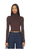 Éterne Cropped Fitted Turtleneck Soft Jersey Top In Brown