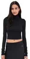 Éterne Cropped Fitted Turtleneck Soft Jersey Top In Black