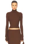 Éterne Cropped Fitted Turtleneck Top In Chocolate