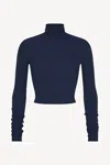 Éterne Cropped Fitted Turtleneck Top In Navy In Blue