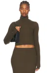 Éterne Cropped Fitted Turtleneck Top In Moss