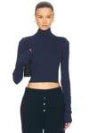 Éterne Cropped Fitted Turtleneck Top In Navy In Navy