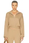 Éterne Cropped French Terry Half-zip Sweatshirt In Brown