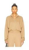 Éterne Cropped French Terry Half-zip Sweatshirt In Brown