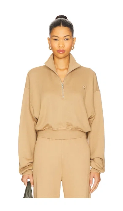 Éterne Cropped French Terry Half-zip Sweatshirt In Brown