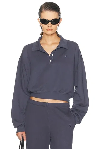 Éterne Cropped French Terry Polo Sweatshirt In Blue