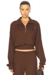 Éterne Cropped Half-zip Sweatshirt In Chocolate In Chocolate