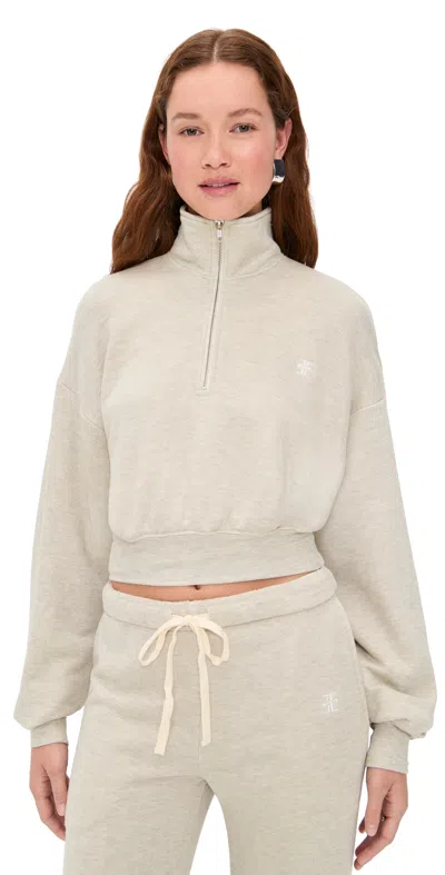 Éterne Cropped Half-zip Sweatshirt Heather Oatmeal In Neutral