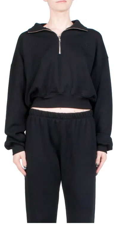 Éterne Cropped Half-zip Sweatshirt In Black