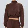 Éterne Cropped Half-zip Sweatshirt In Chocolate In Brown