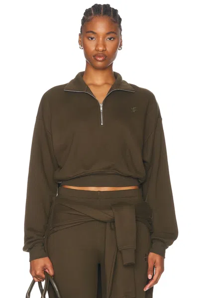 Éterne Cropped Half-zip Sweatshirt In Moss