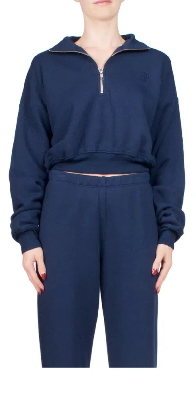 Éterne Cropped Half-zip Sweatshirt Navy