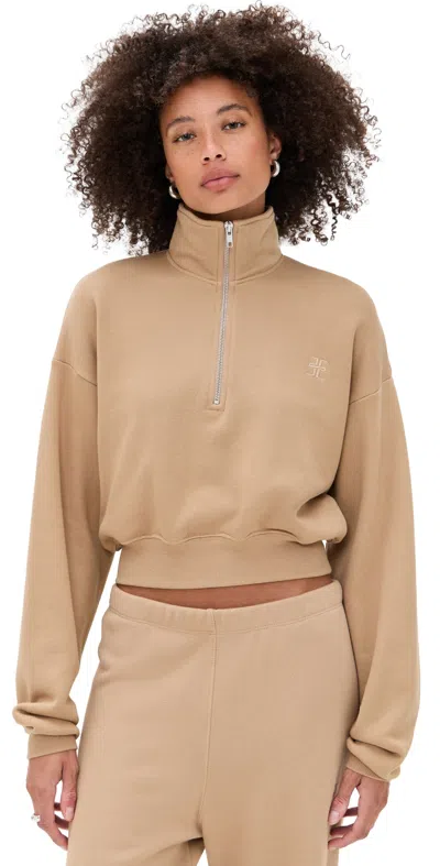 Éterne Cropped Half-zip Sweatshirt Taupe In Brown