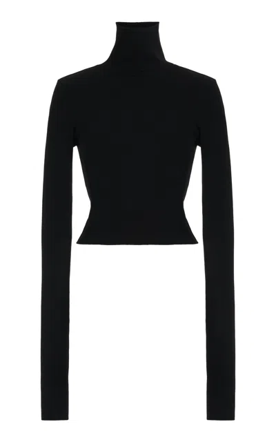 Éterne Cropped Knit Turtleneck Top In Black