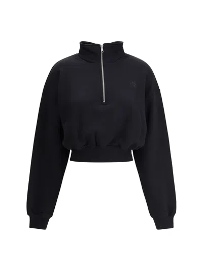 Éterne Cropped Cotton-blend Half-zip Sweatshirt In Black