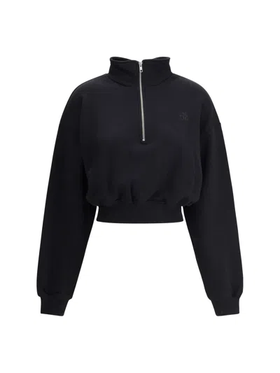 Éterne Cropped Cotton-blend Half-zip Sweatshirt In Black